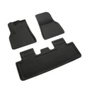 Tesla Model Y custom TPR floor mats showing foot mats, front storage box mat, and tailbox mats