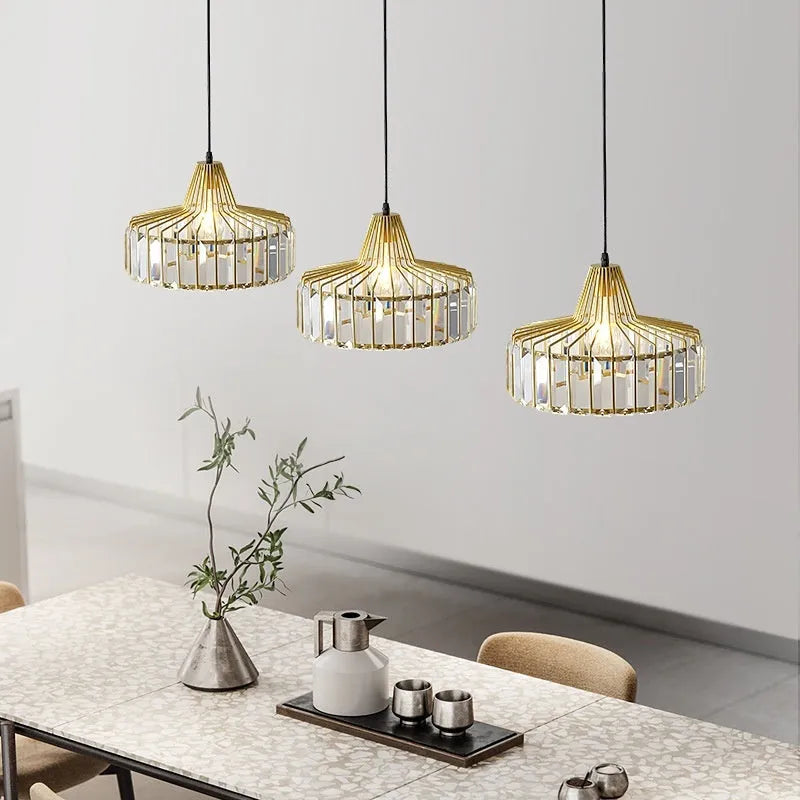 Small gold crystal LED droplight iron chandelier 220V bedroom bedside lamp