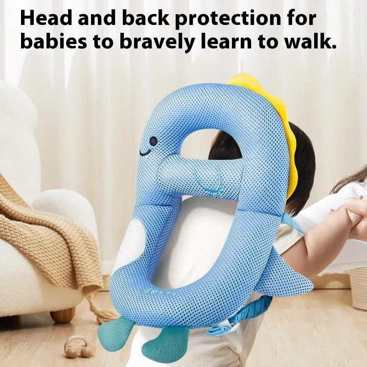 Baby wearing cartoon anti-collision pillow with animal design for toddler walking protection