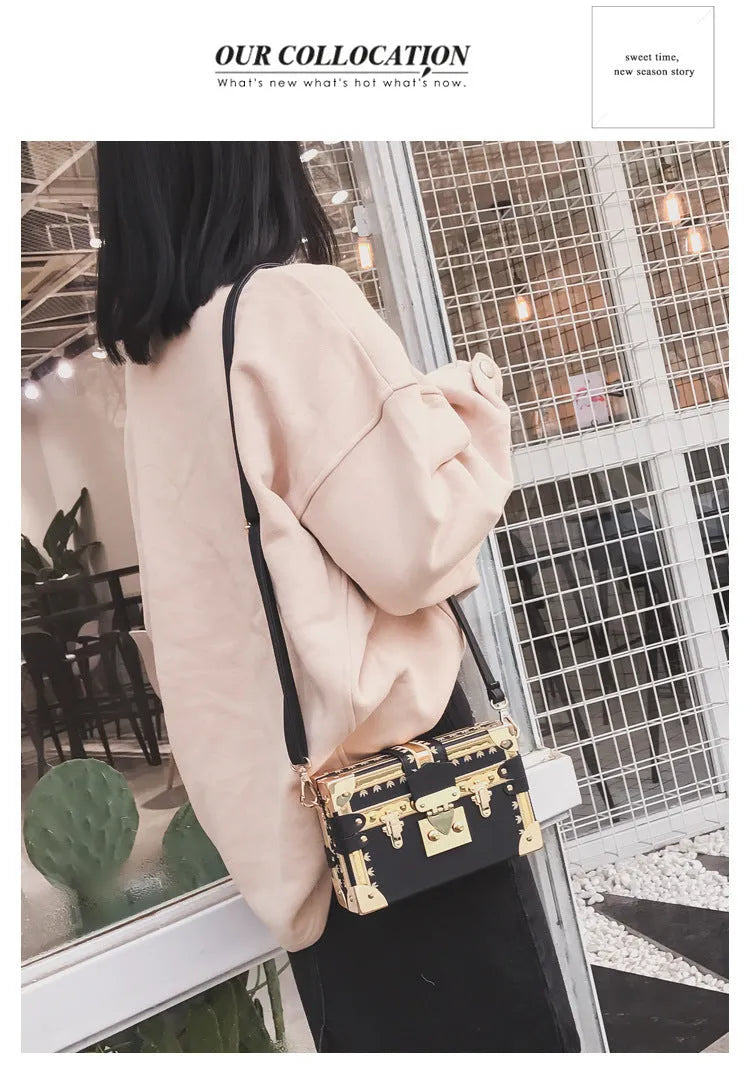 Hard structured PU shoulder bag with flap design and metal hasp closure