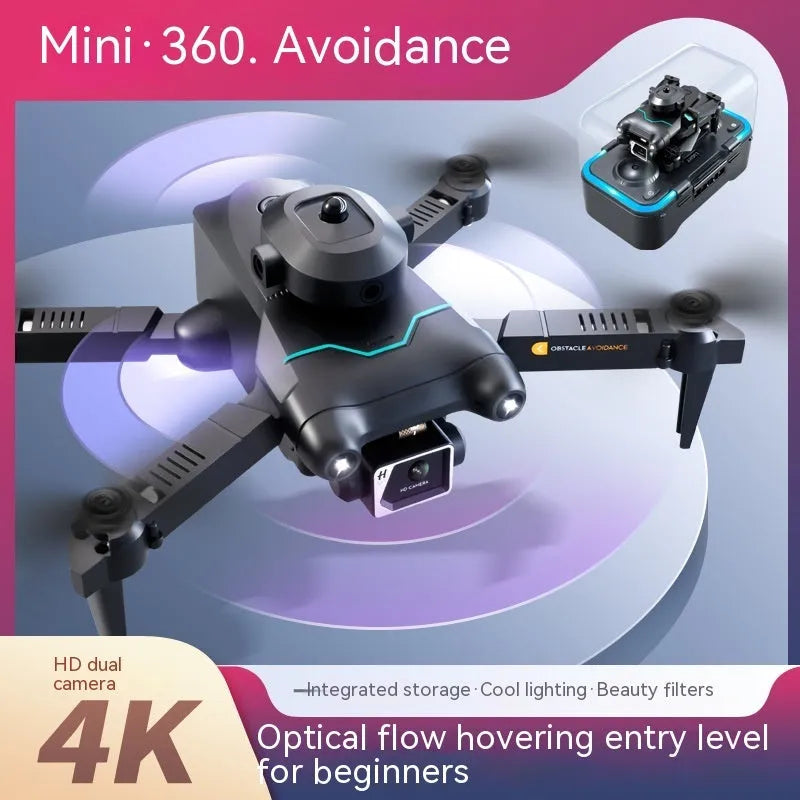 Black four-axis obstacle avoidance drone with optical flow hover and dual camera system measuring under 30cm
