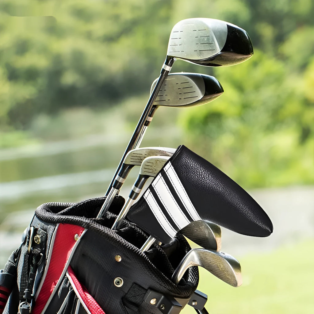 Black PU leather golf club head cover push rod case with sleeve for equipment protection