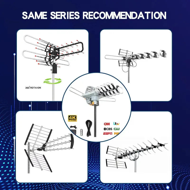 Outdoor rotatable high gain digital television antenna model GR-1002 on a mast.