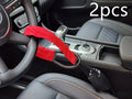 Red iron car steering wheel lock with wire rope for General Motors vehicles.