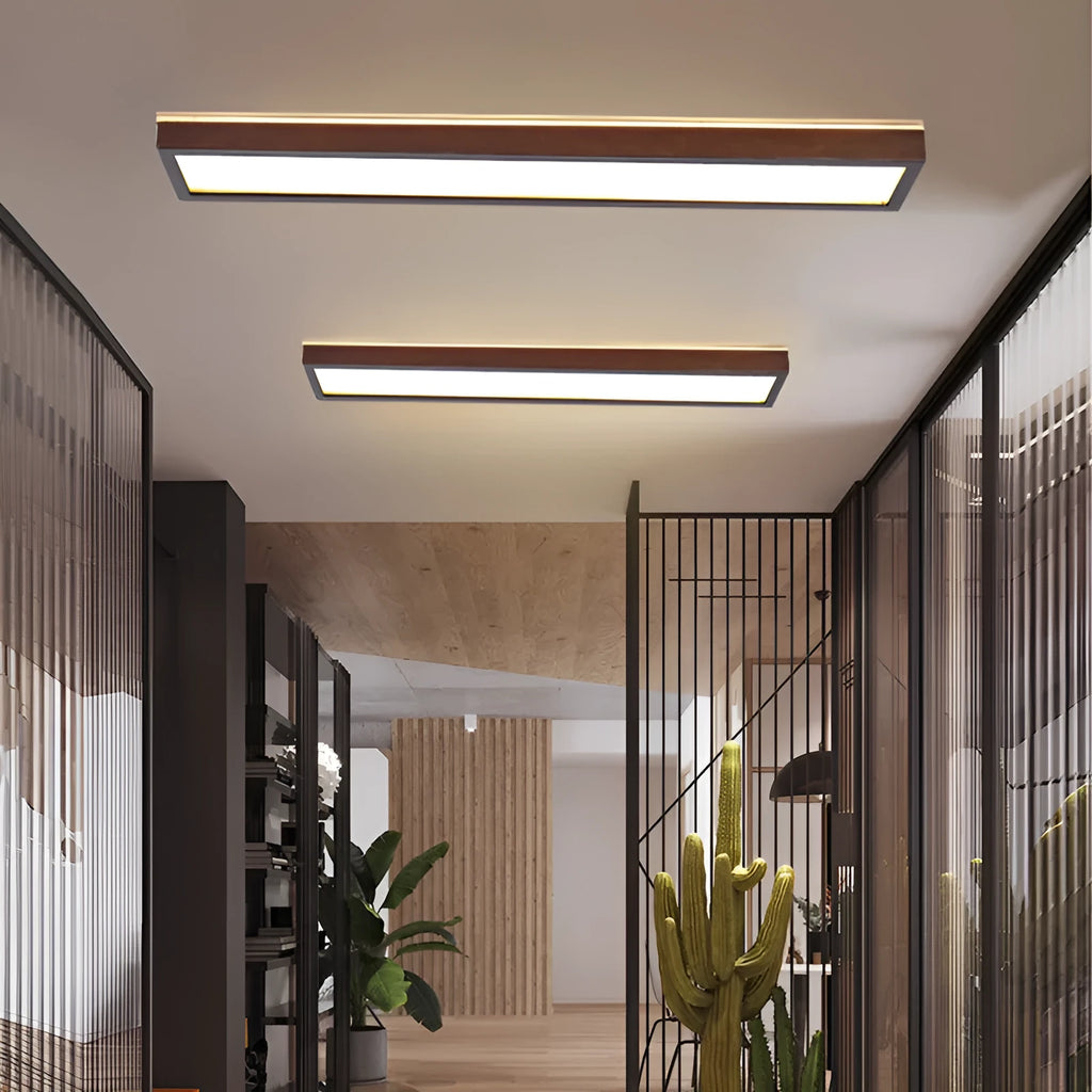 Solid wood long ceiling lamp in new Chinese style with integrated lighting