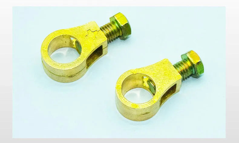Pure copper automotive battery cable clamp with a patented design for terminal connections.