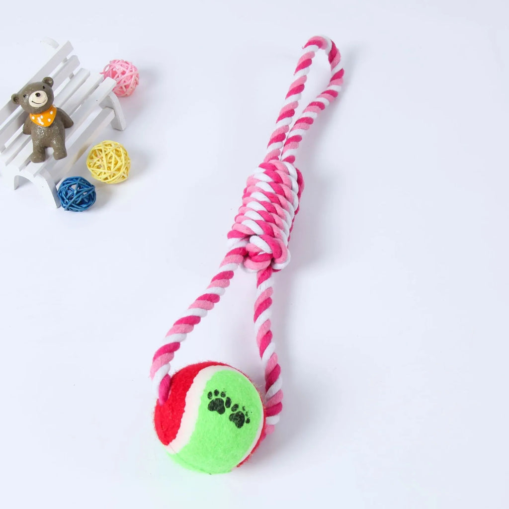 38cm striped cotton rope dog toy in red/white or blue/white patterns
