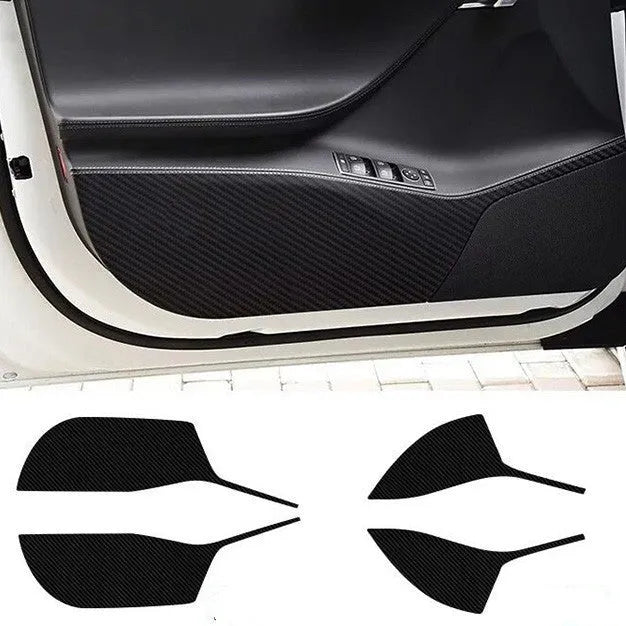 Clear protective film for Tesla Model S door controls showing 4-piece set for interior scratch prevention
