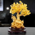 Citrine coloured resin turtle money tree feng shui ornament measuring 18x11x23cm