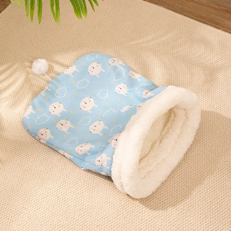 50cm flannel cat sleeping bag with blue rabbit or pink Trojan pattern