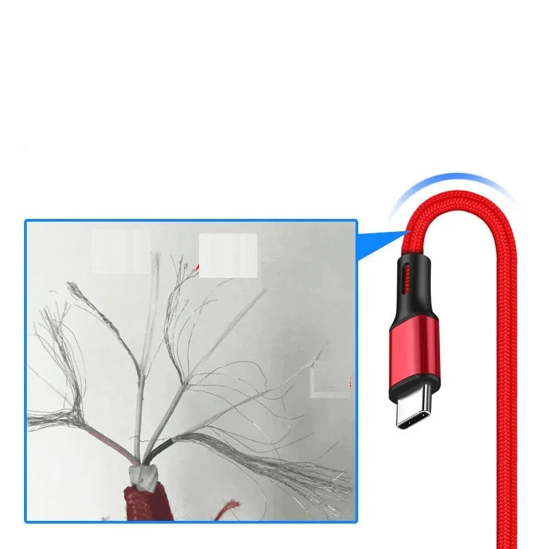 A 2-metre long USB data cable for phones, shown in one of five colour options: black, blue, gold, red, or silver.