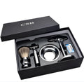 CSB men's shaving kit with badger hair brush, chrome razor stand, and zinc alloy soap bowl.