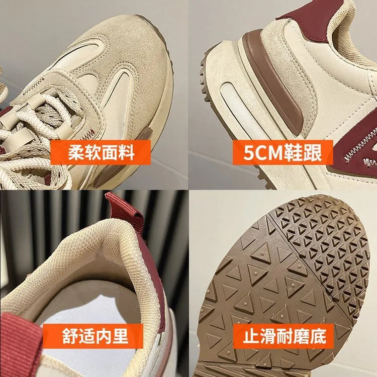 Women's black retro platform sports shoes with round toe and lace-up fastening on a rubber sole.