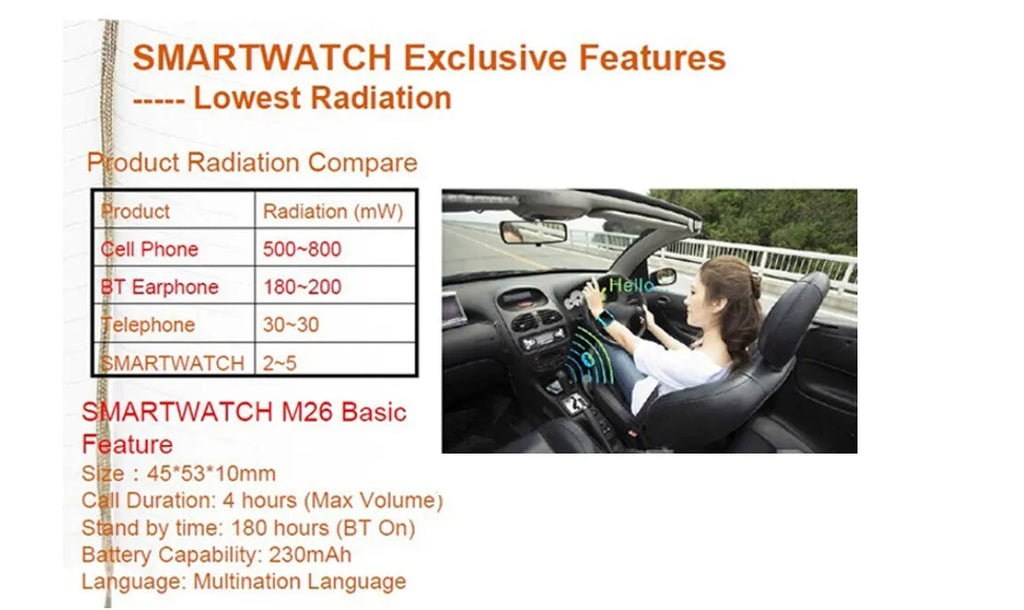 Smart Bluetooth sports watch compatible with iOS and Android smartphones in black colour