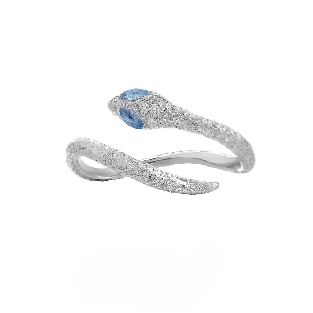 Adjustable silver snake ring for women with electroplated platinum colour finish.