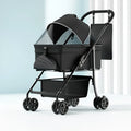 Black folding pet cart with metal frame and large transport capacity for medium dogs