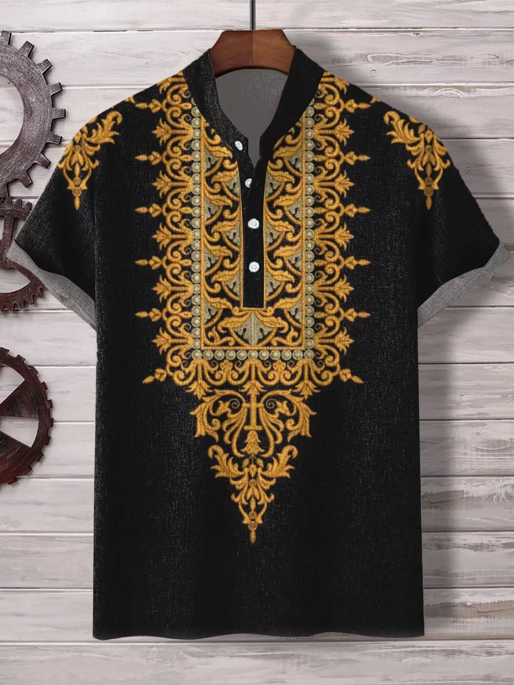 Men's striped loose-fit casual shirt on a hanger, shown in one of the handsome colour variants.