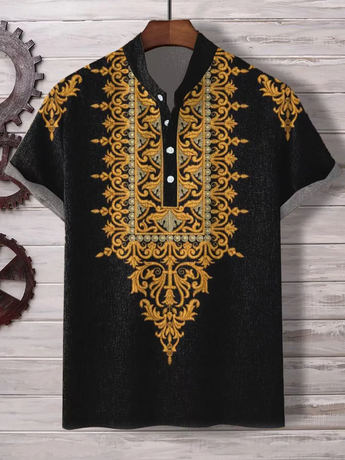 Men's striped loose-fit casual shirt on a hanger, shown in one of the handsome colour variants.