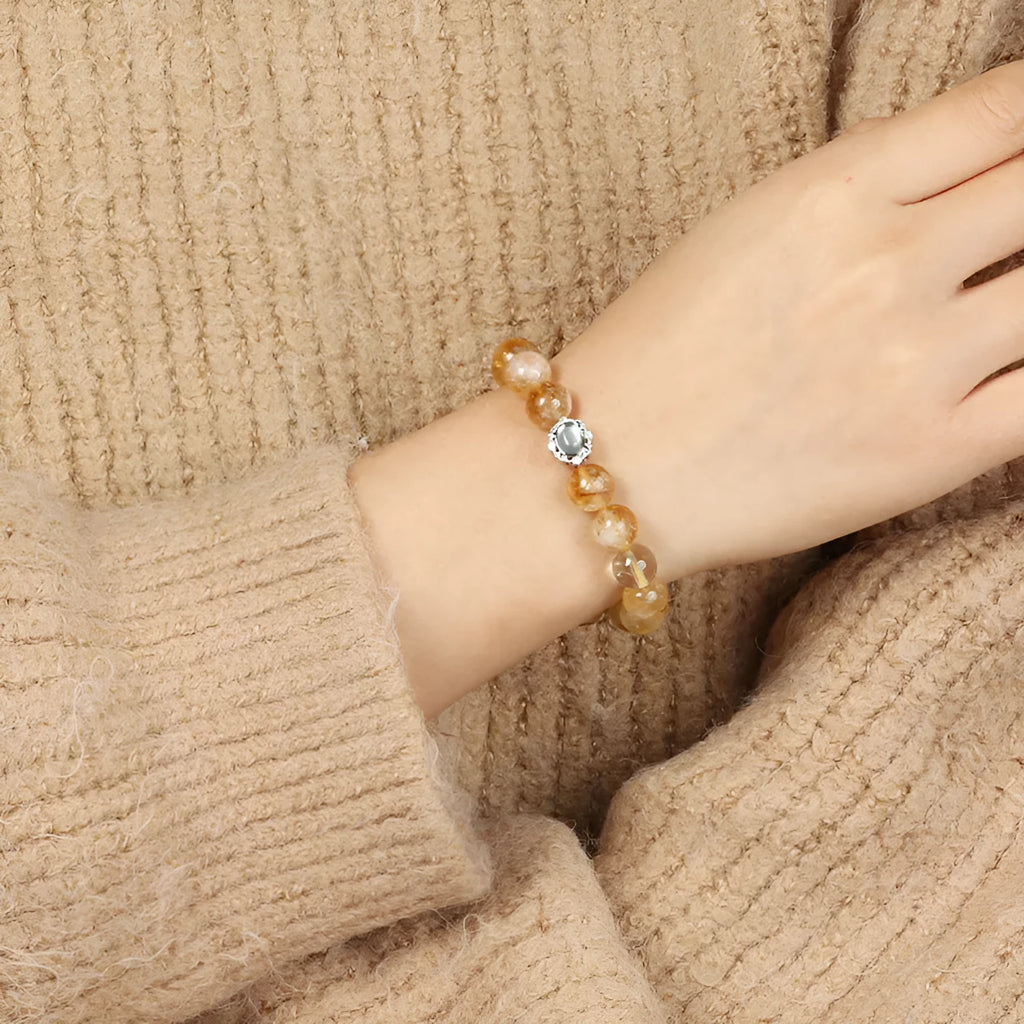 Geometric citrine crystal bracelet with 10mm polished beads and unisex design