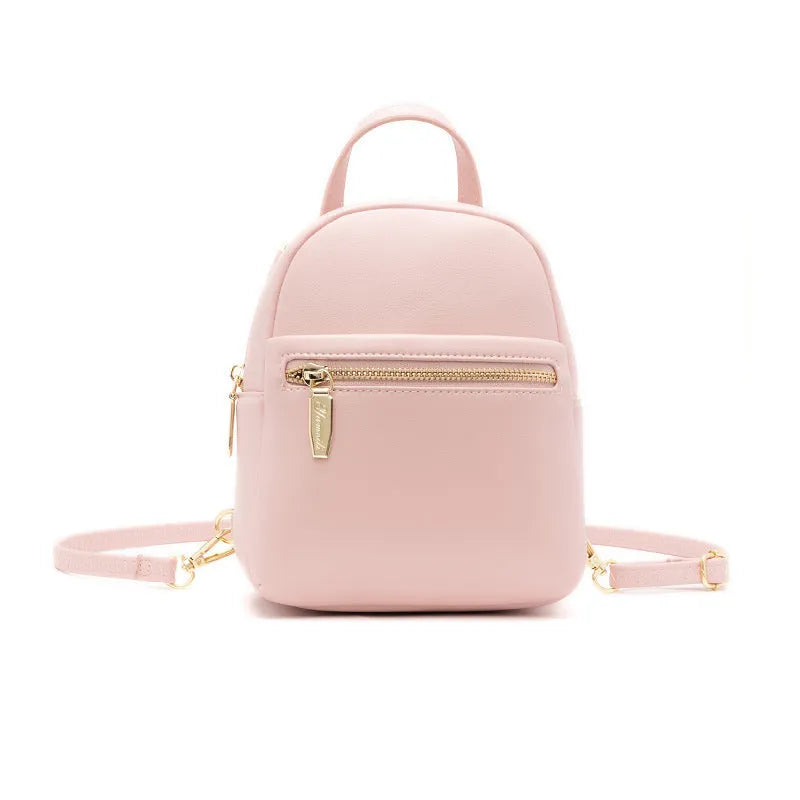 Soft PU mini backpack with three-dimensional pockets in six colour options including black, blue, pink, red, white, and yellow