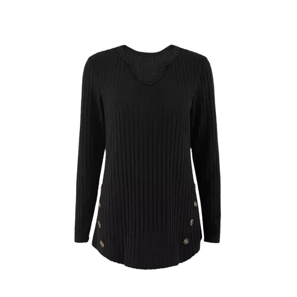 Casual knitted button sweater in solid colour with button detailing on regular sleeve pullover