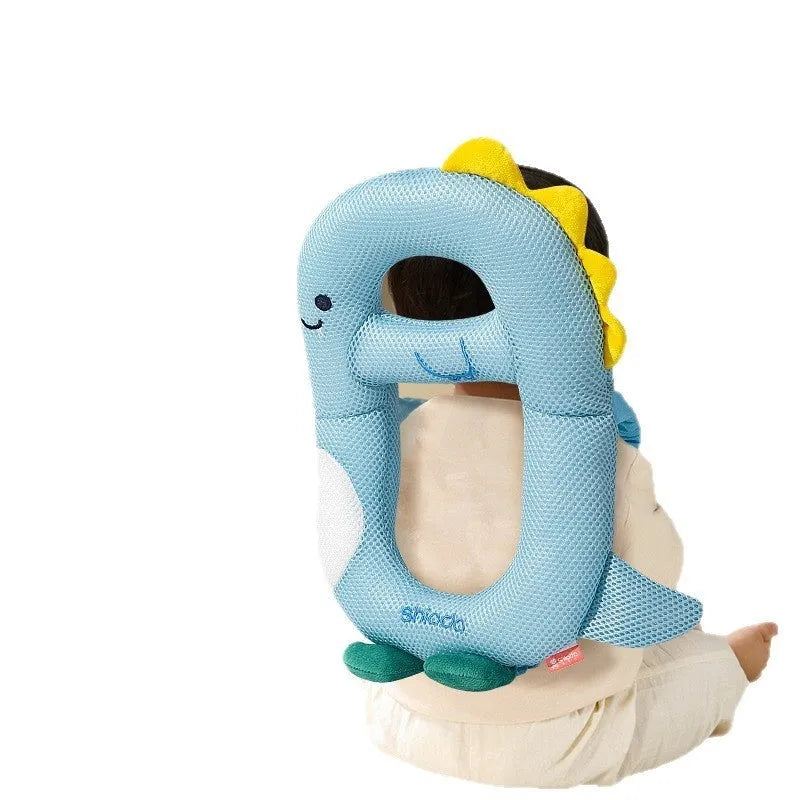 Baby wearing cartoon anti-collision pillow with animal design for toddler walking protection