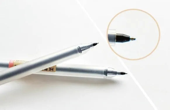Set of twelve black Muji gel pens with 0.5mm fine tips and ink prevention mechanism