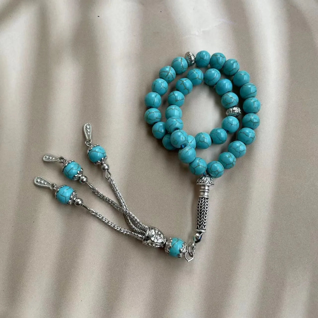 Handmade sky blue stone Muslim prayer bracelet with 8mm beads for tasbih counting