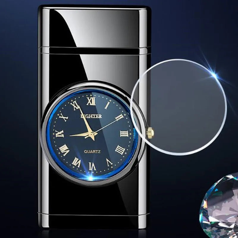 Metal electronic watch cigarette lighter with LED lamp in multiple finish options