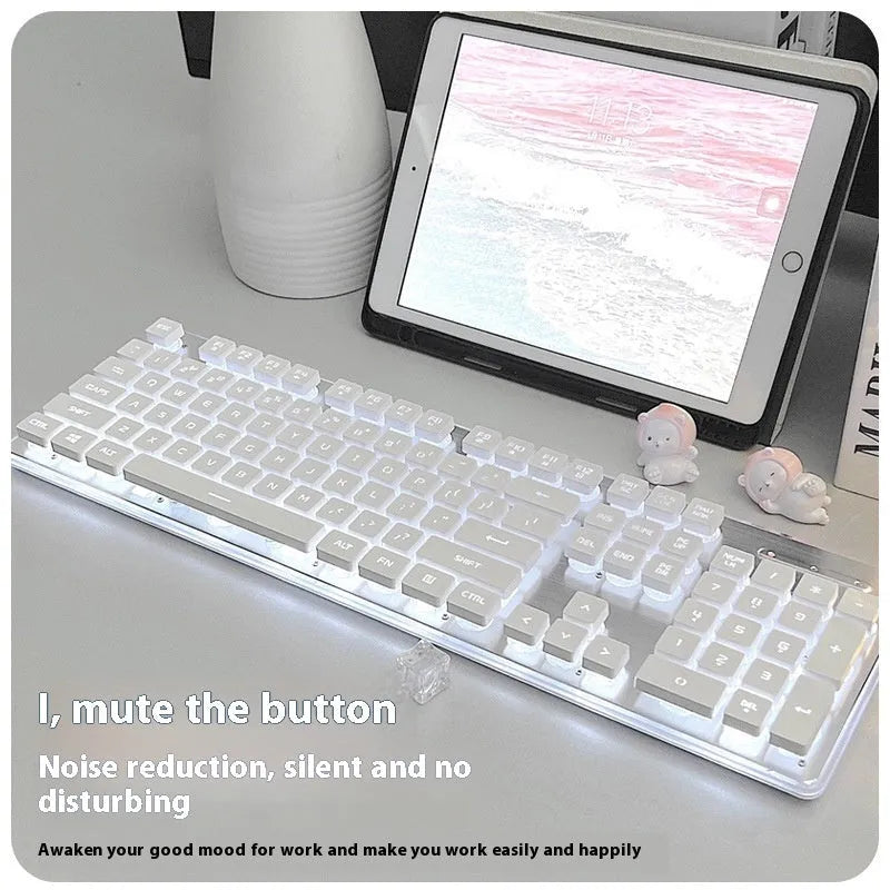 Button mute wired mechanical feel keyboard with backlight options, shown with a 44cm ABS case.