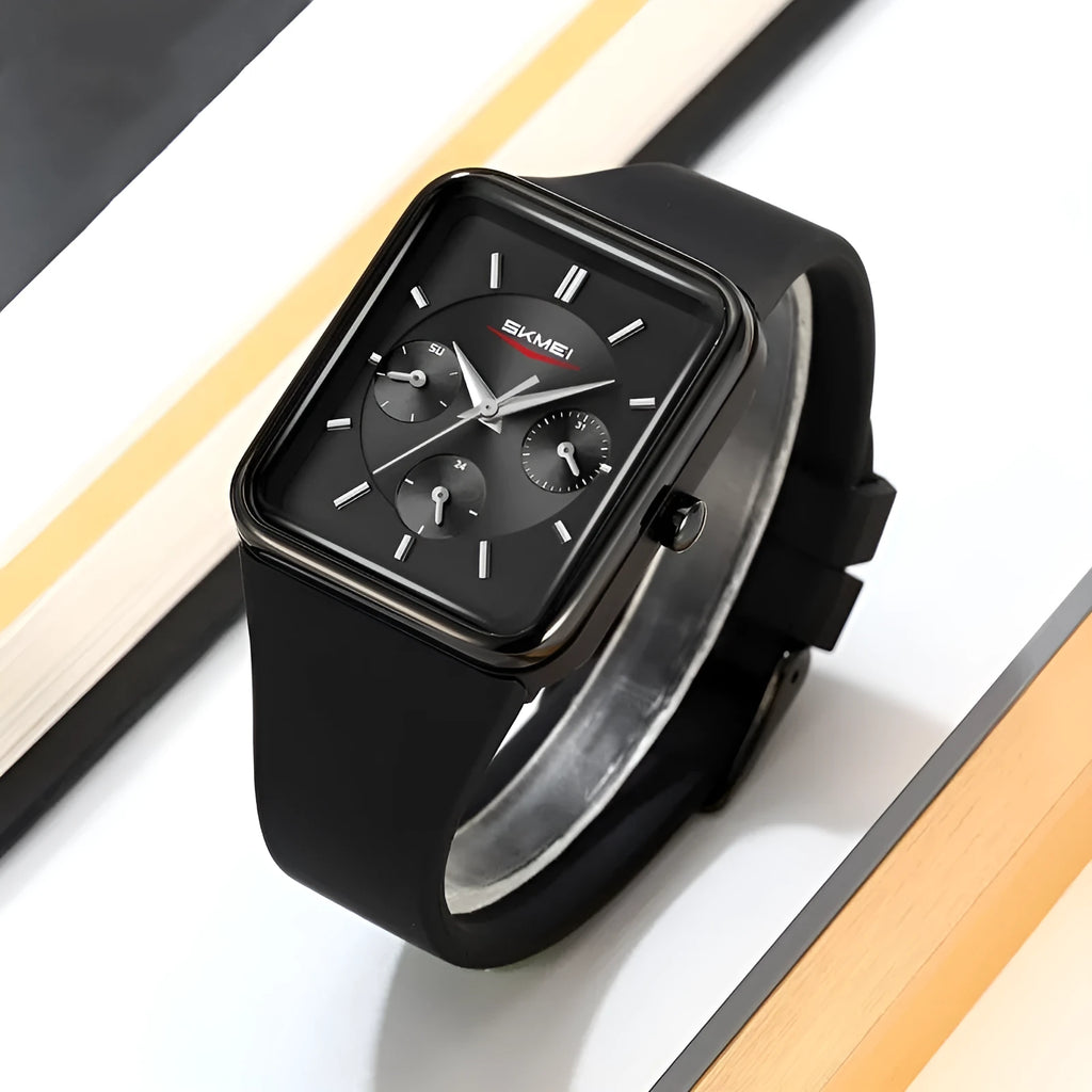 Square silicone waterproof watch for women in five colour options showing 10.8mm thickness