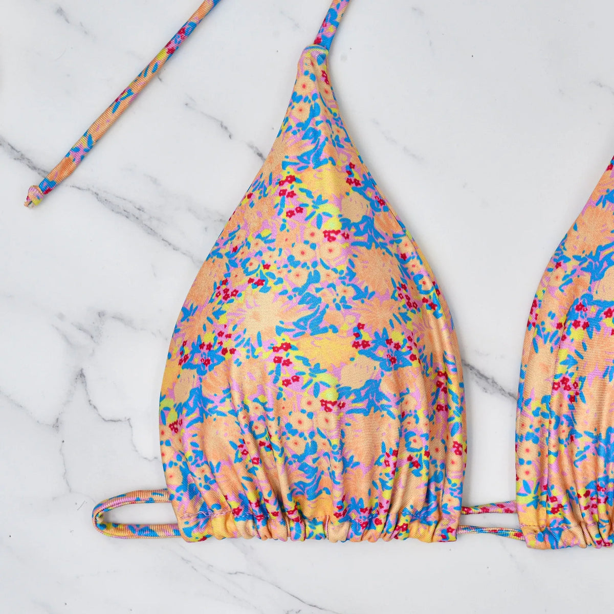 Lace-up bikini swimsuit with backless design and split briefs style in picture colour