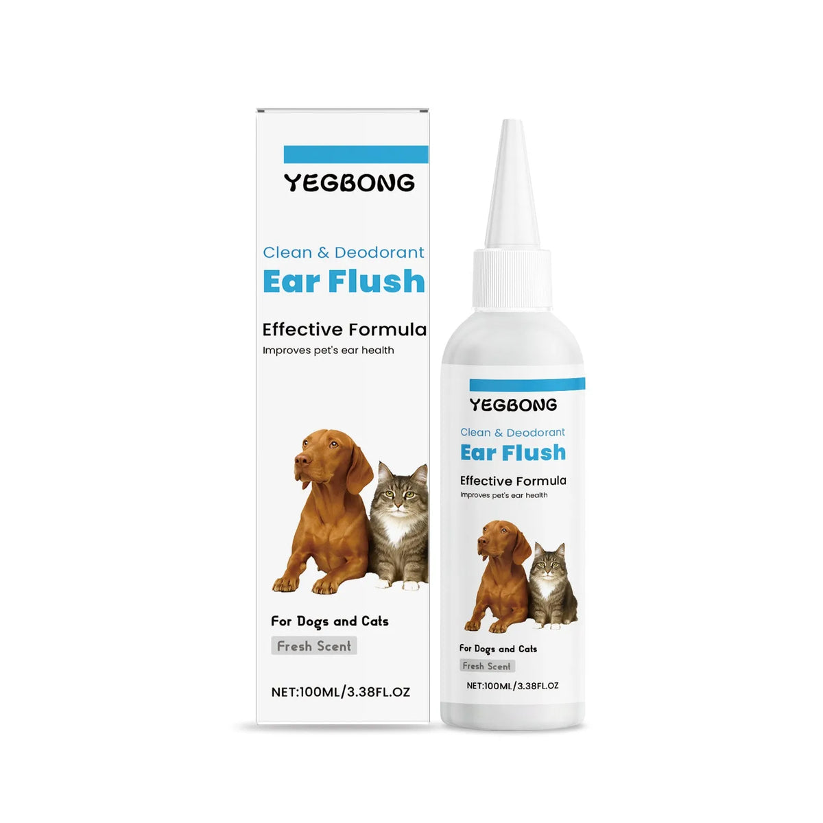 100ml bottle of cat and dog ear cleaner solution for pet ear hygiene