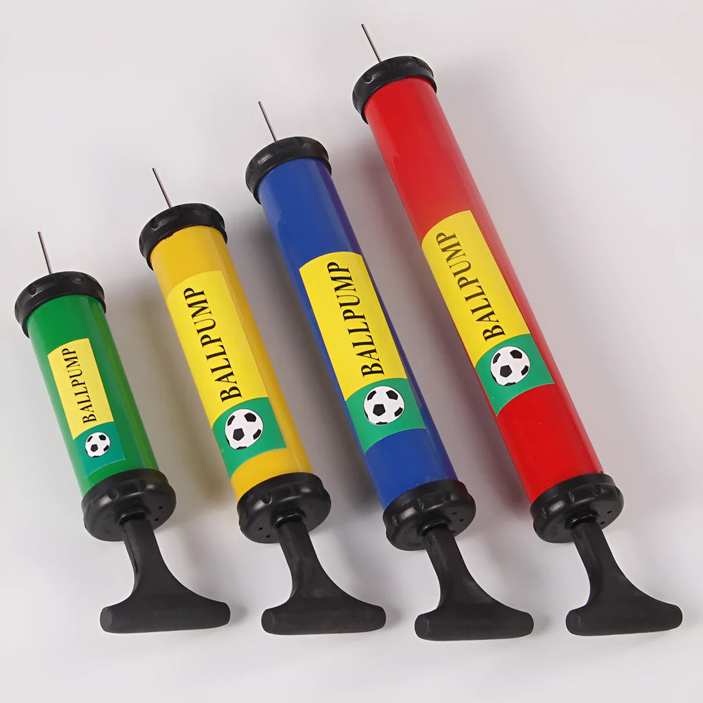 Manual plastic pump cylinder for inflating sports balls and balloons in mixed colours
