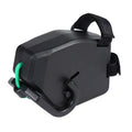 Black plastic bicycle trailer rope connecting mountain bike to child trailer