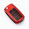 TPU car key case buckle set for Volkswagen Model A folding key in blue, pink, red, or silver