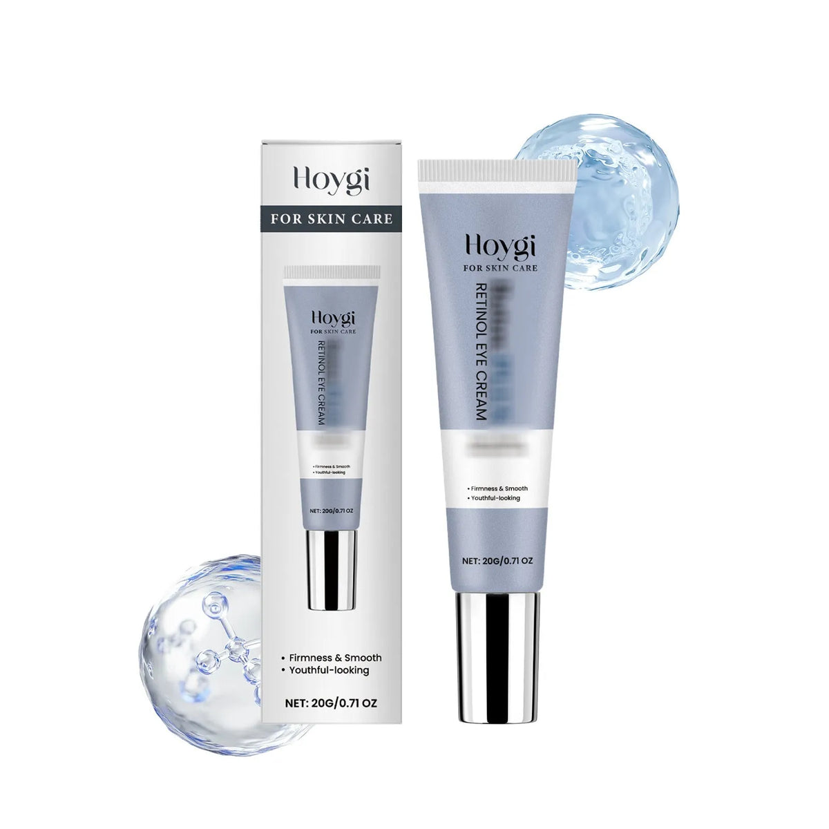 Boxed 20g tube of retinol eye cream with packaging measuring 3 by 12.1 centimetres.