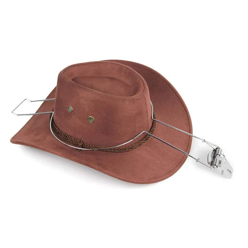 Brown car hat stand with chrome metal construction for interior vehicle storage