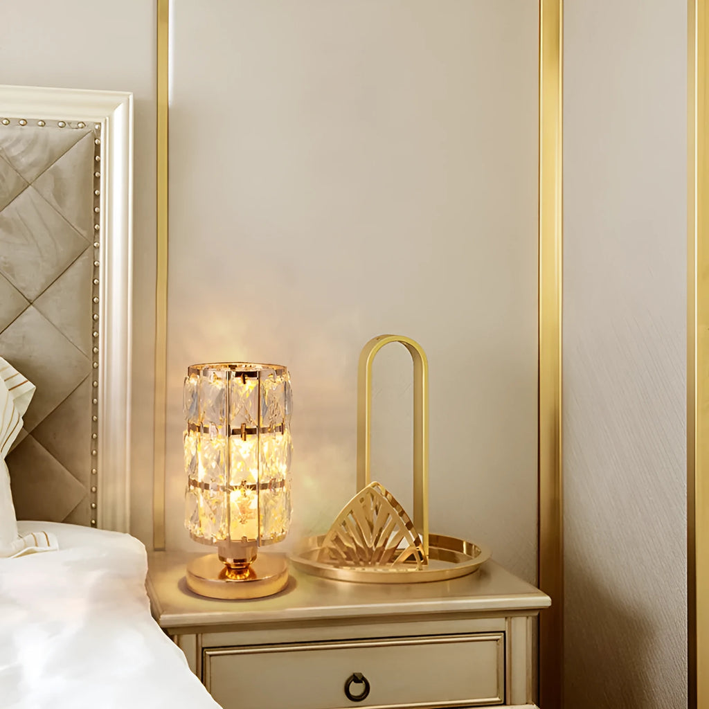 Gold iron art and crystal table lamp with E27 light source for bedside, bedroom, living room or study use