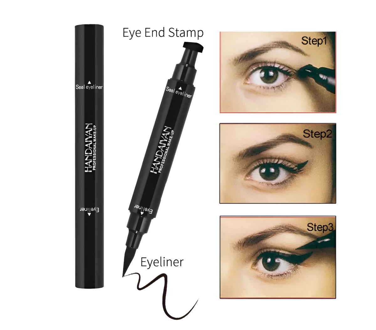 Black double-headed seal eyeliner with 2-in-1 waterproof formula and triangle seal tip