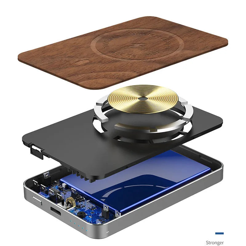 Khaki magnetic wireless charging bank with 5000mAh capacity and alloy case