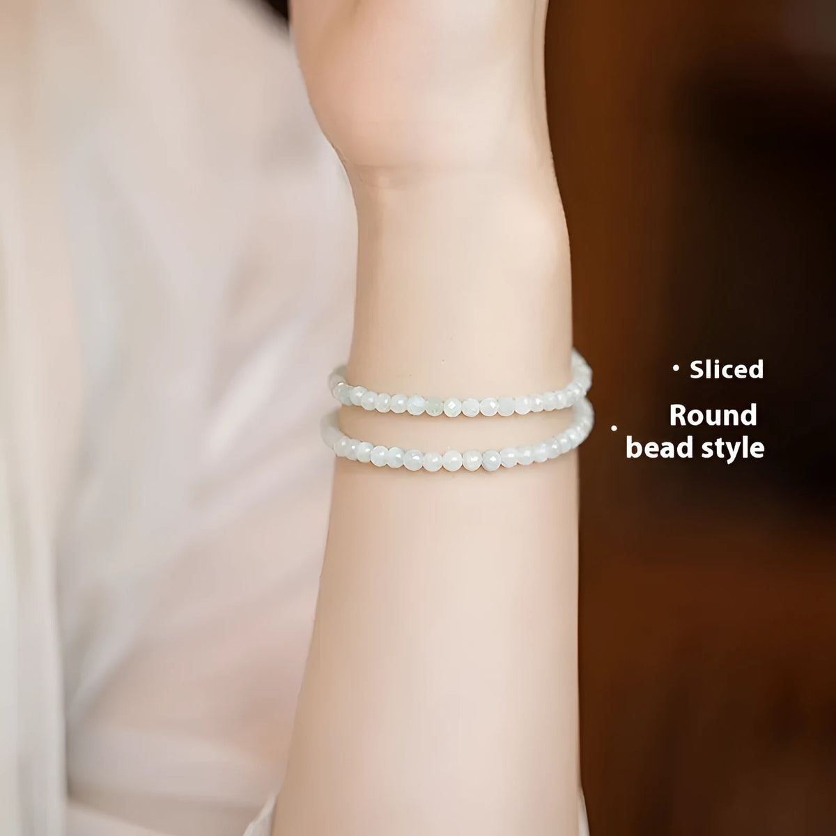 Korean style retro jade bracelet with ball design showing multiple size options