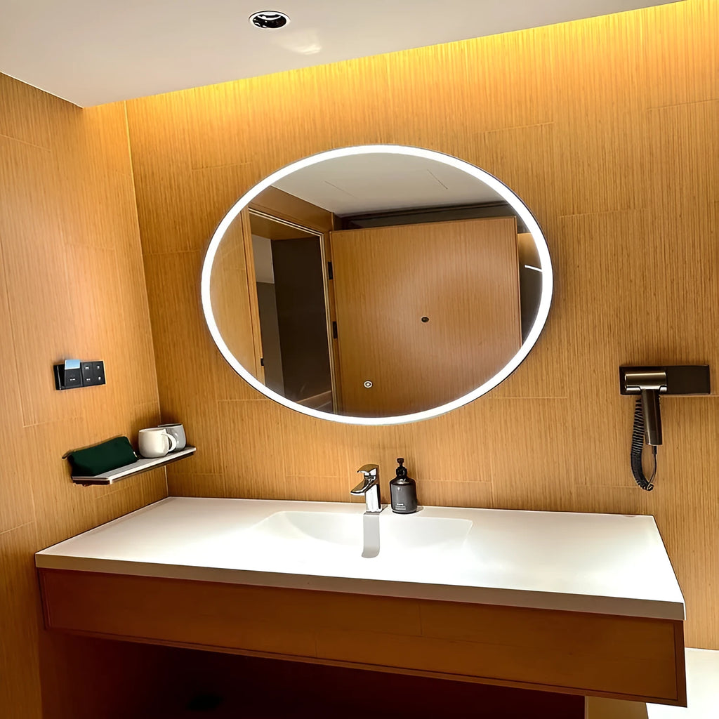 Round black aluminium alloy frame wall-mounted LED smart bathroom mirror with touch control