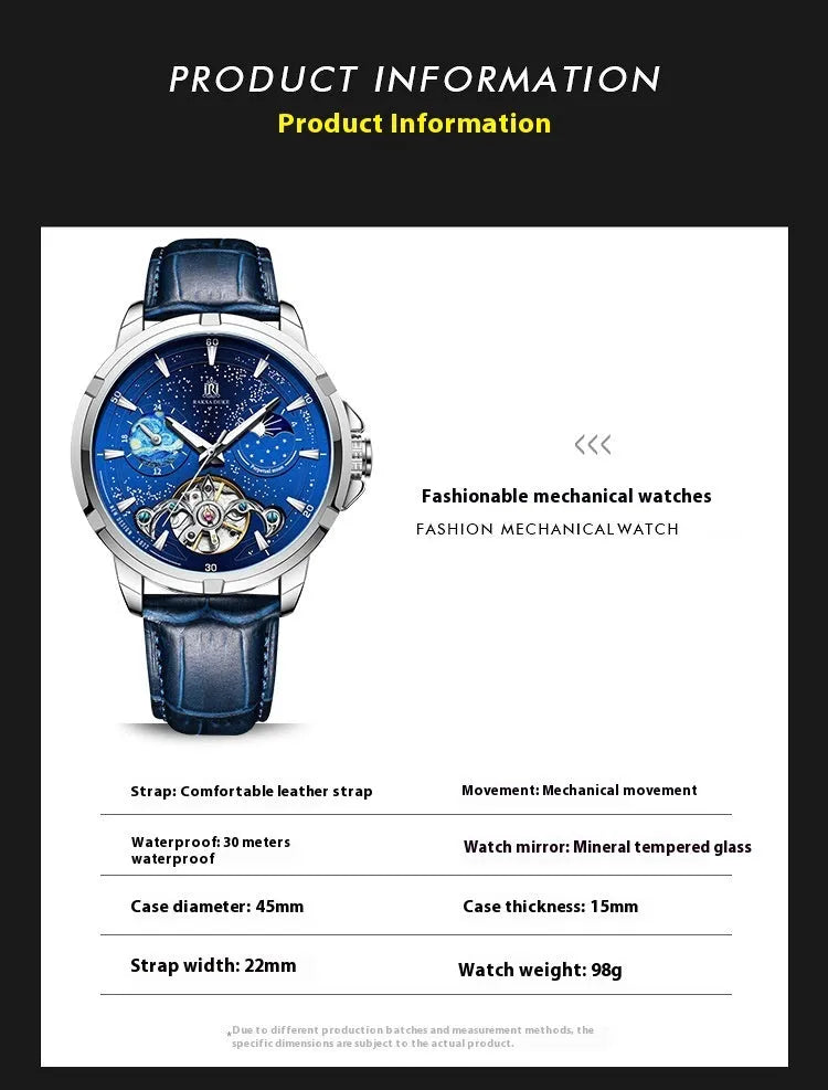 T885B Blue automatic men's mechanical watch with stainless steel case