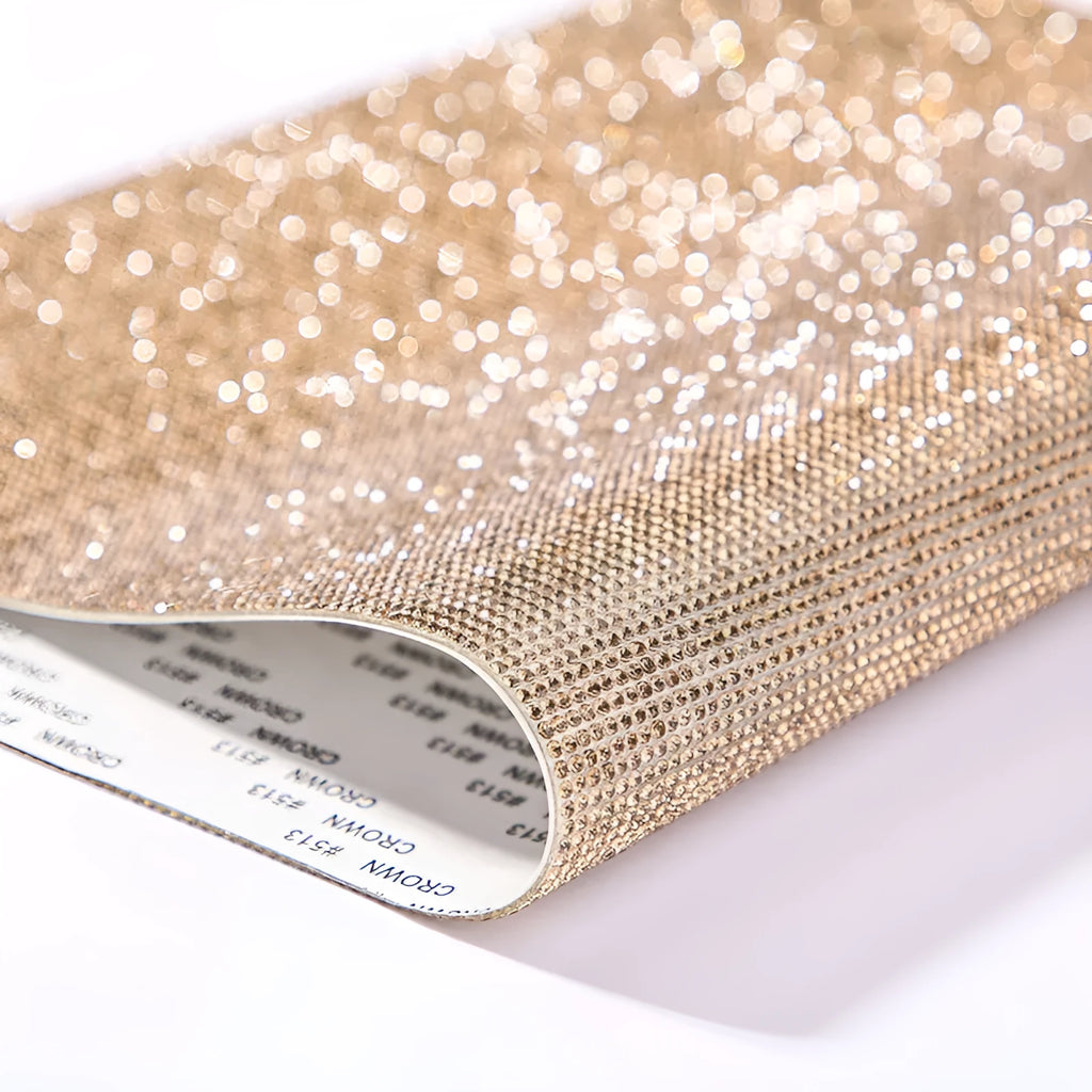Electroplated rhinestone sticker sheets in eight-eye pattern showing colour options including white, AB, red and champagne