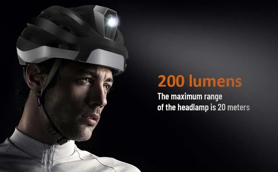 Black and grey smart Bluetooth helmet with integrated warning light for adult cyclists