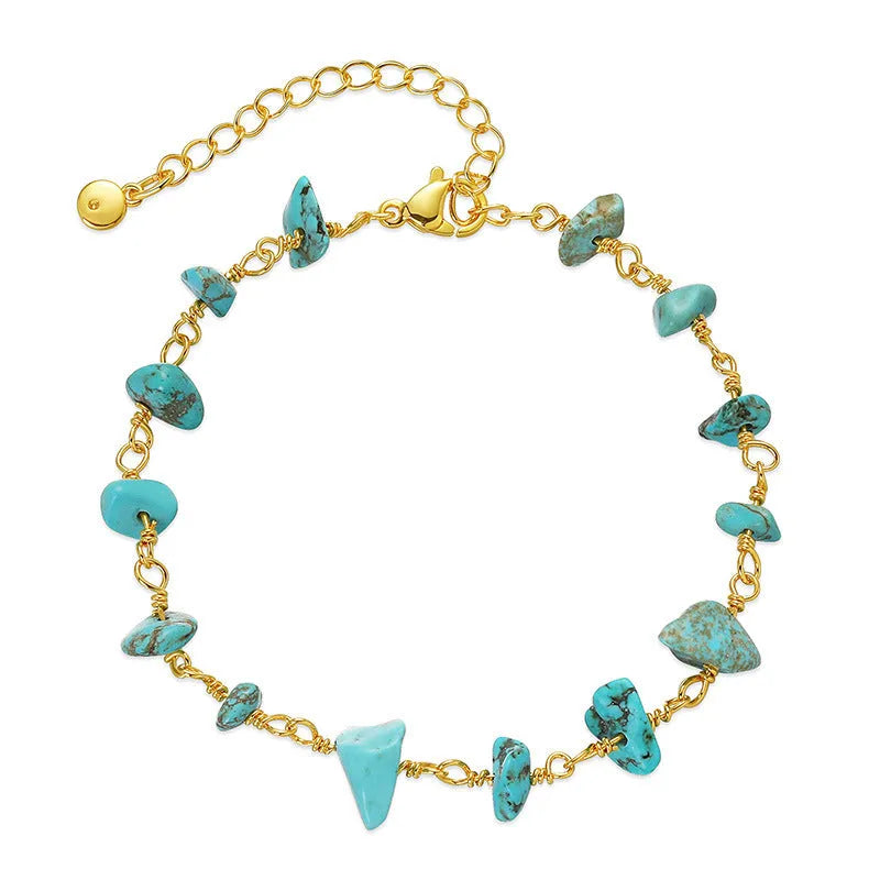 Women's turquoise gravel bracelet with irregular beads, 18K copper, and crystal accents