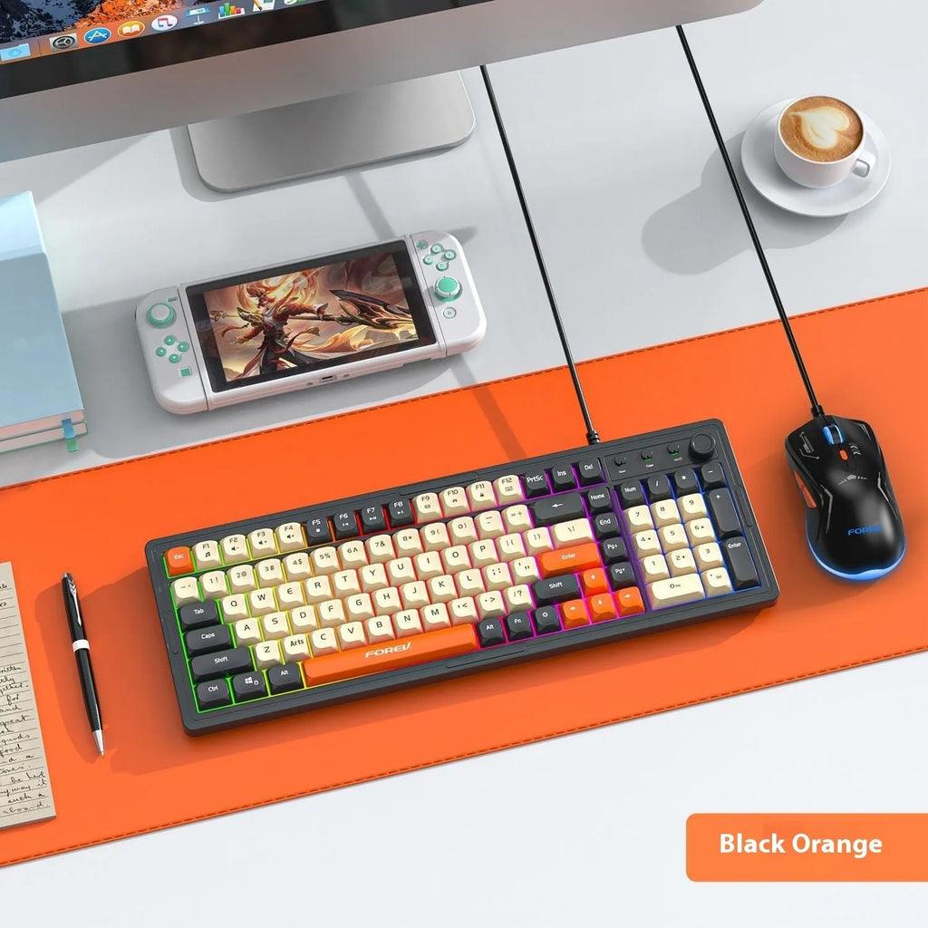 K98 mechanical keyboard with backlight in choice of colours including black orange and sky blue versions