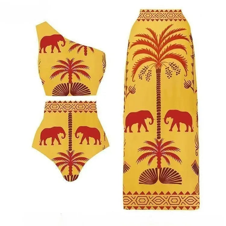 Women's polyester one-piece swimsuit in various colours and styles including one-shoulder designs