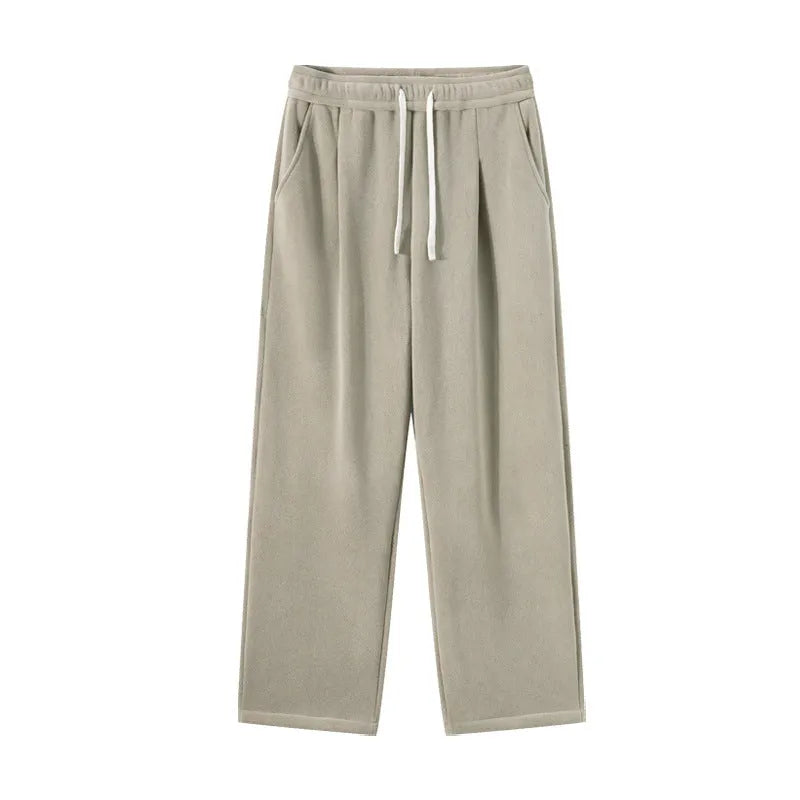 Men's double-sided polar fleece winter trousers in apricot colour with Korean-style loose fit